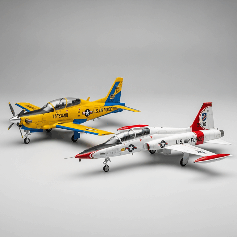 Professional photograph related to: T-6 Texan II vs T-38 Talon — Pilot Training Aircraft. High quali